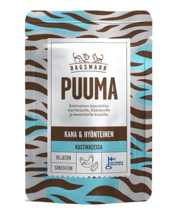 Dagsmark Puuma kana-hyönteinen kastikkeessa kissalle 22 x 80 g SÄÄSTÖPAKKAUS