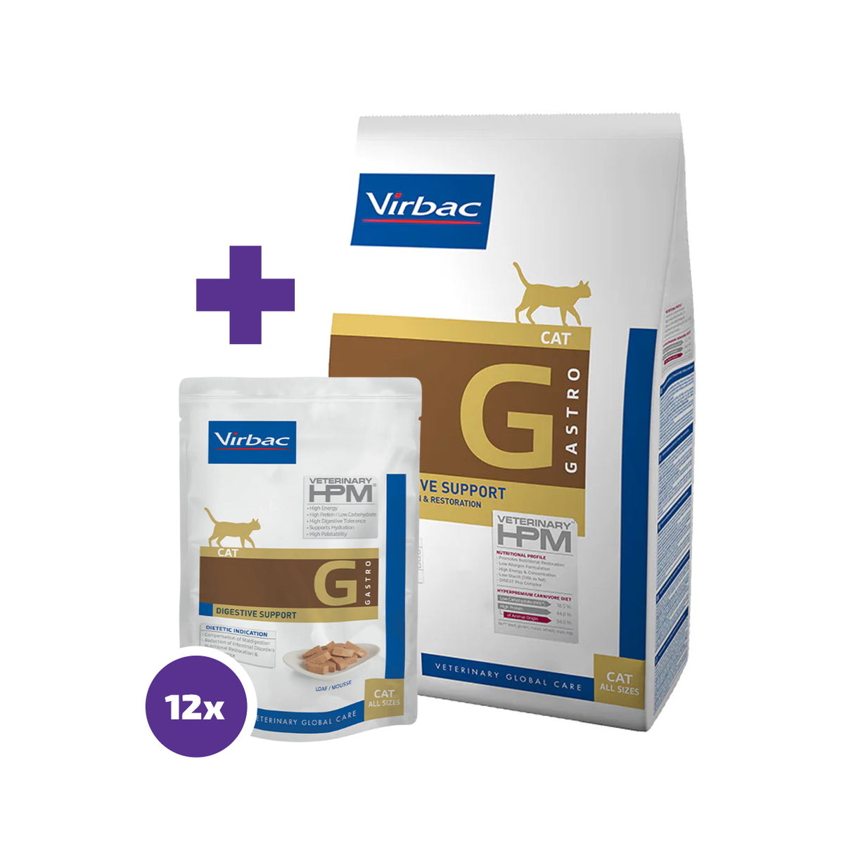 Virbac Digestive kissalle yhdistelmä 1,5 kg + 12 x 85 g