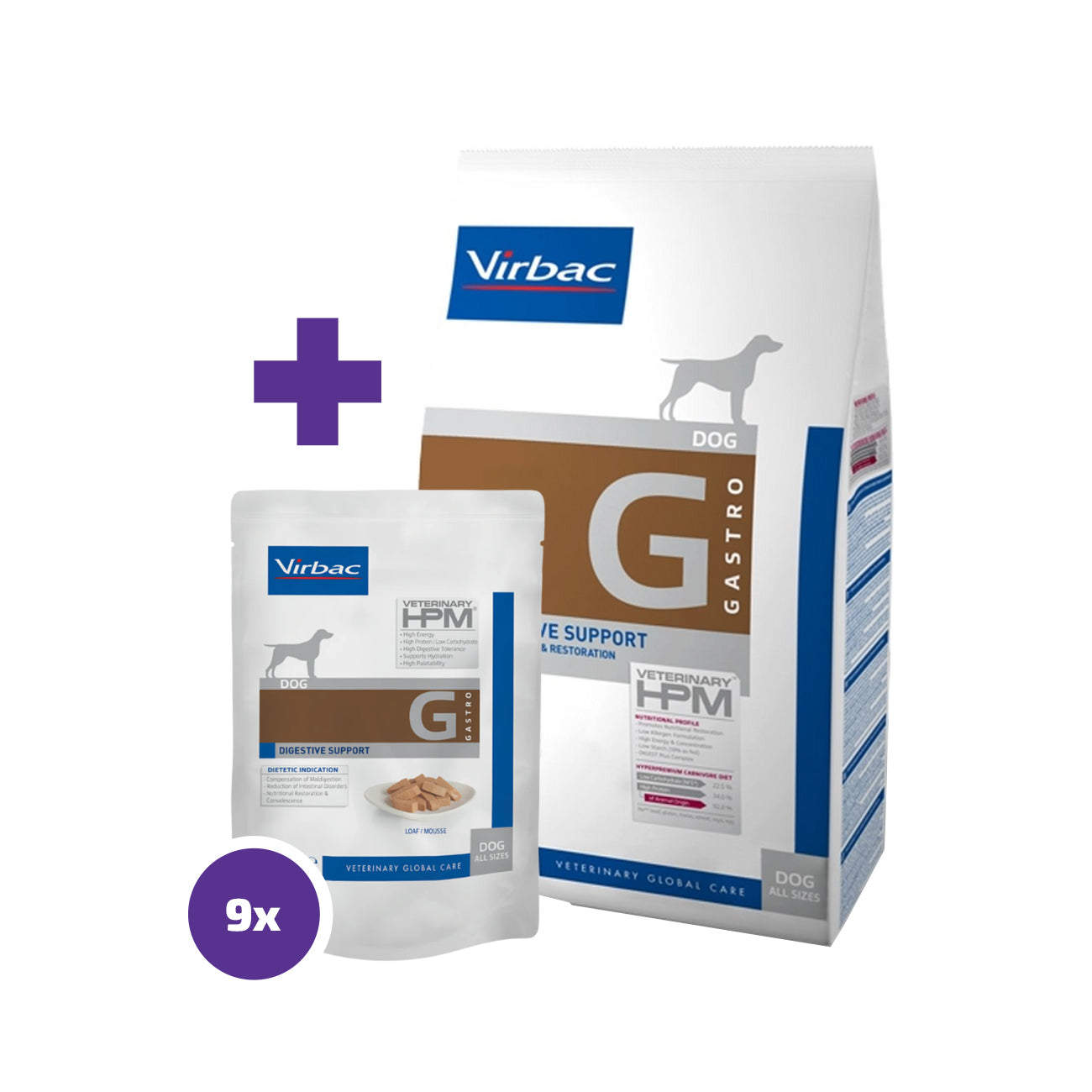 Virbac Veterinary HPM Digestive Support Dog yhdistelmä 1,5 kg + 9 x 300 g