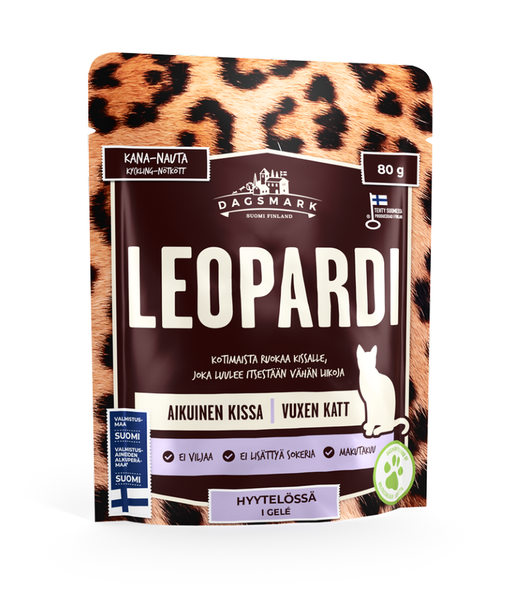 Dagsmark Leopardi kana-nauta hyytelössä kissalle 22 x 80 g SÄÄSTÖPAKKAUS