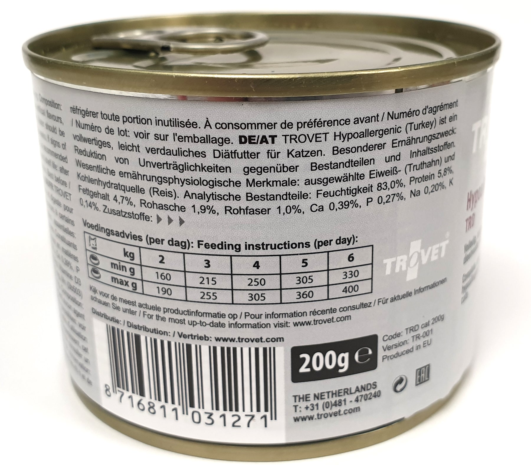 Trovet TRD Hypoallergenic Kalkkuna-Riisi kissalle 200 g MAISTELUPAKKAUS