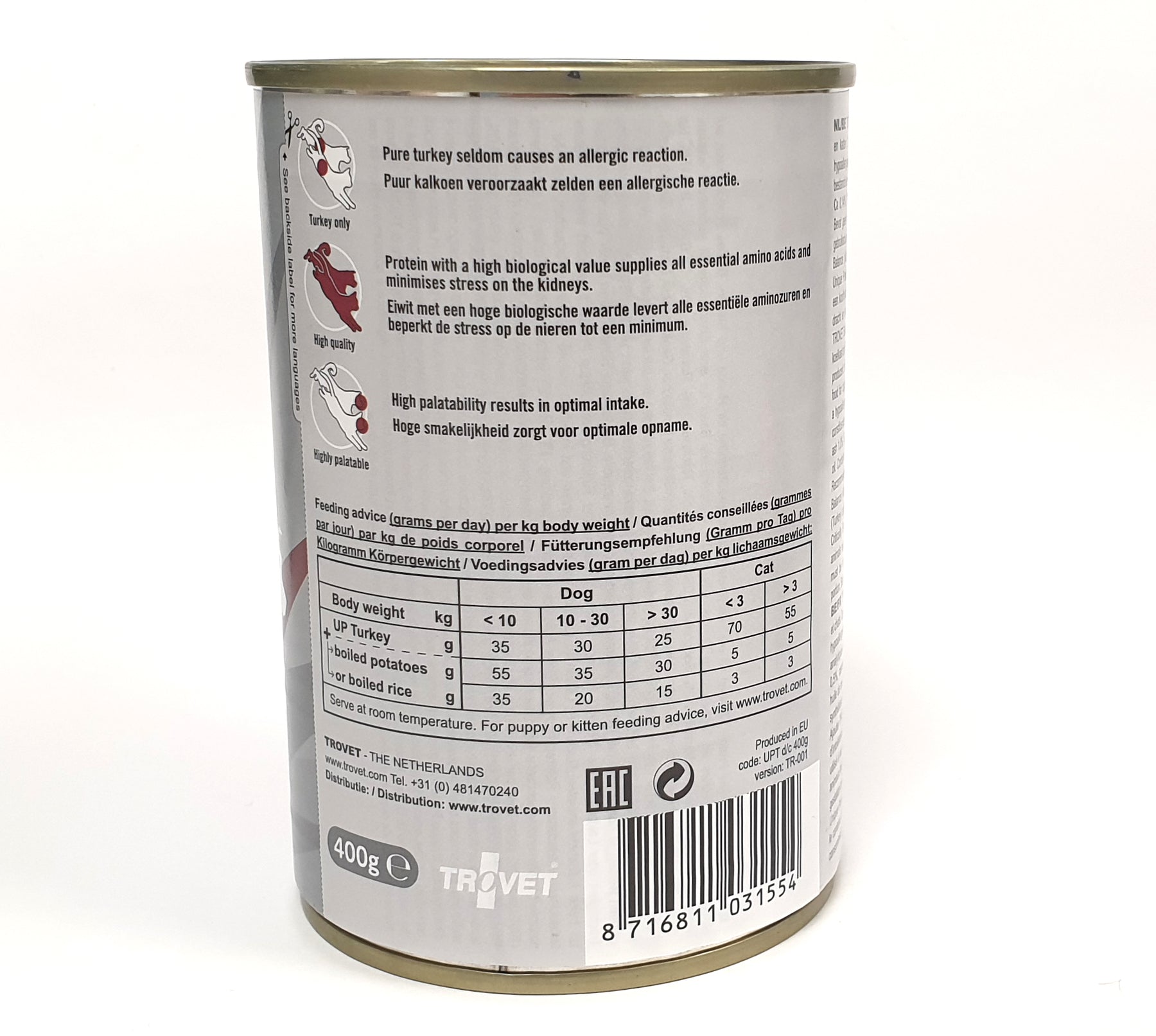 Trovet Unique Protein UPT kalkkuna kissalle ja koiralle 400 g MAISTELUPAKKAUS