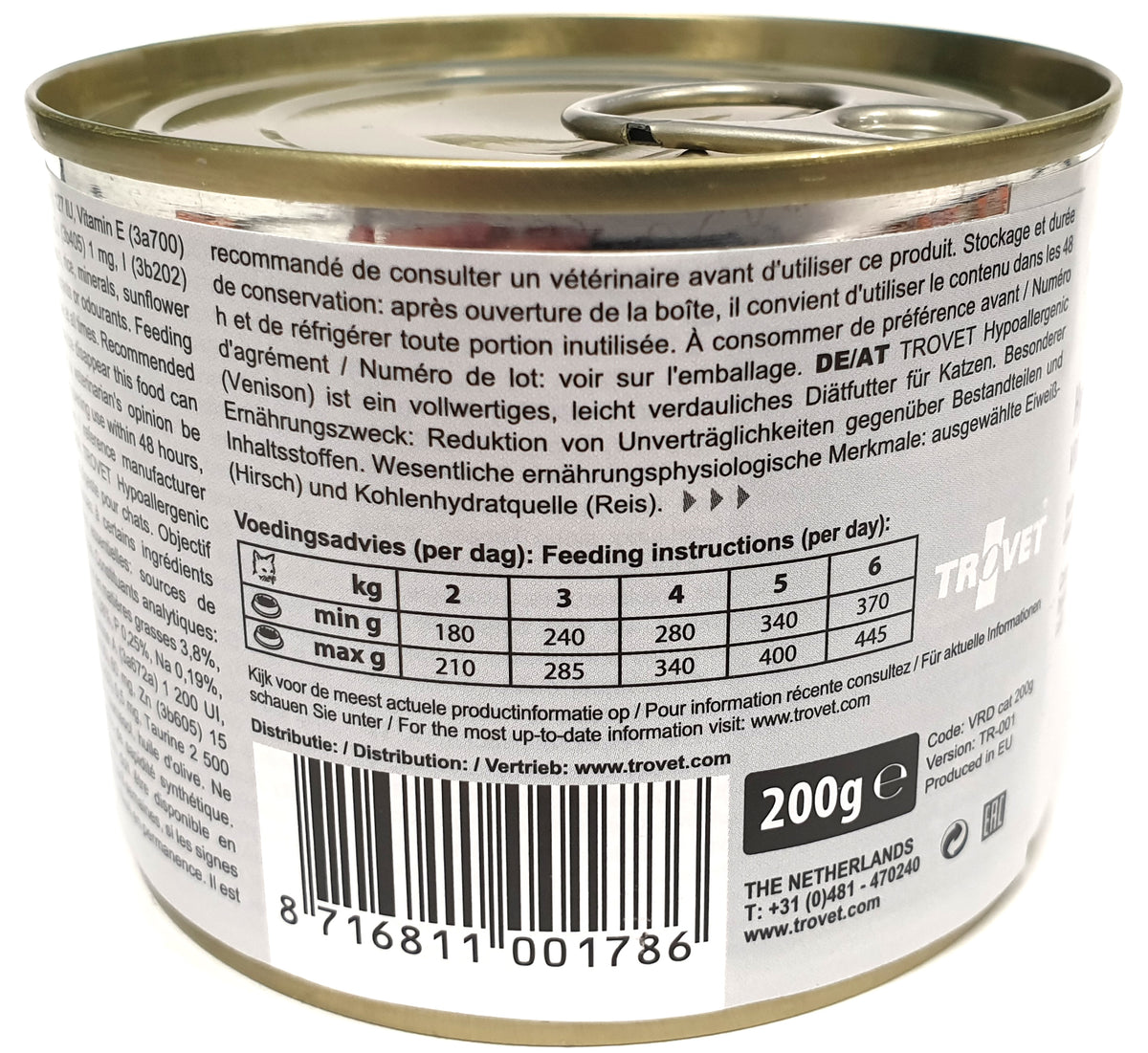Trovet VRD Hypoallergenic Peura-Riisi kissalle 6 x 200 g